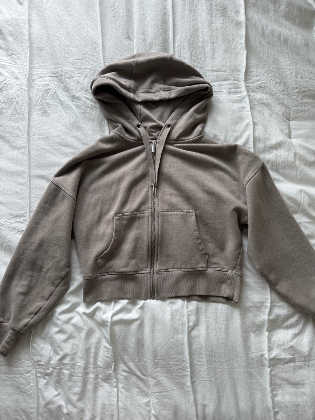 Calvin Klein Performance Cropped Zip Up Hoodie Taupe Gray Size Small